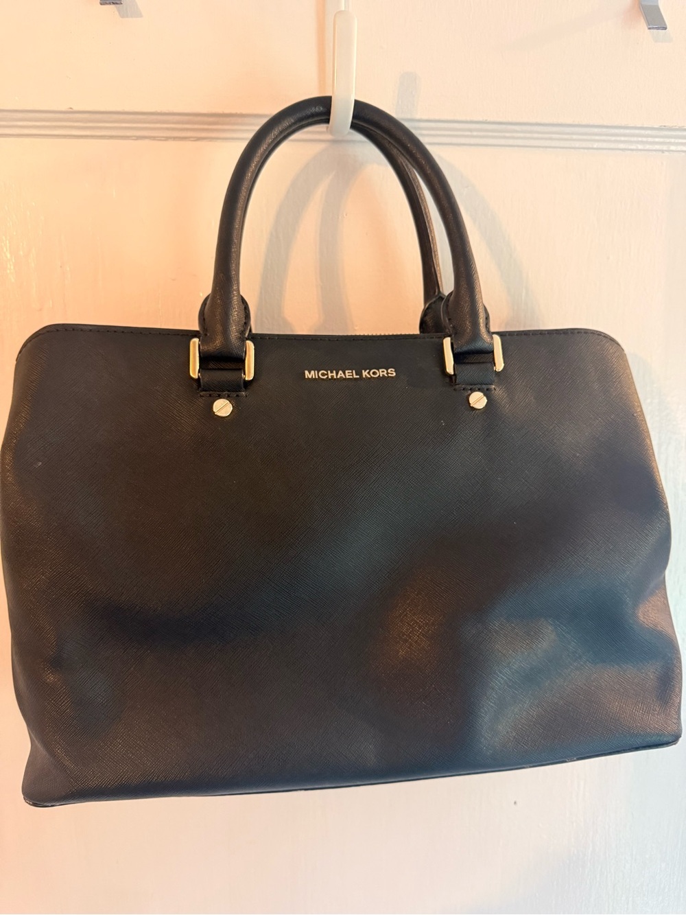 Michael Kors Black Saffiano Leather Savannah Convertible Satchel Bag